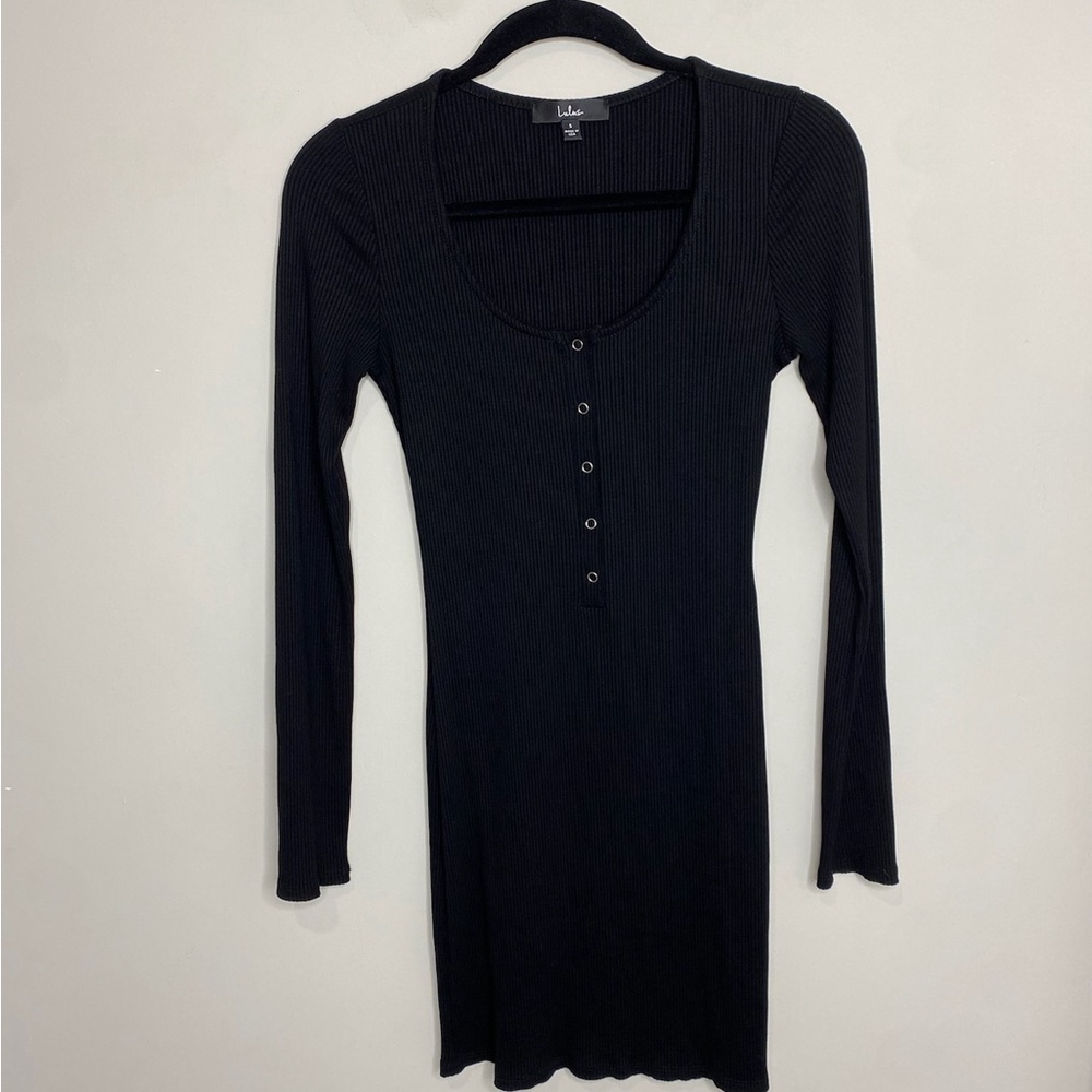 Lulus Black Ribbed Fitted Mini Dress Size Small - Picture 2 of 5